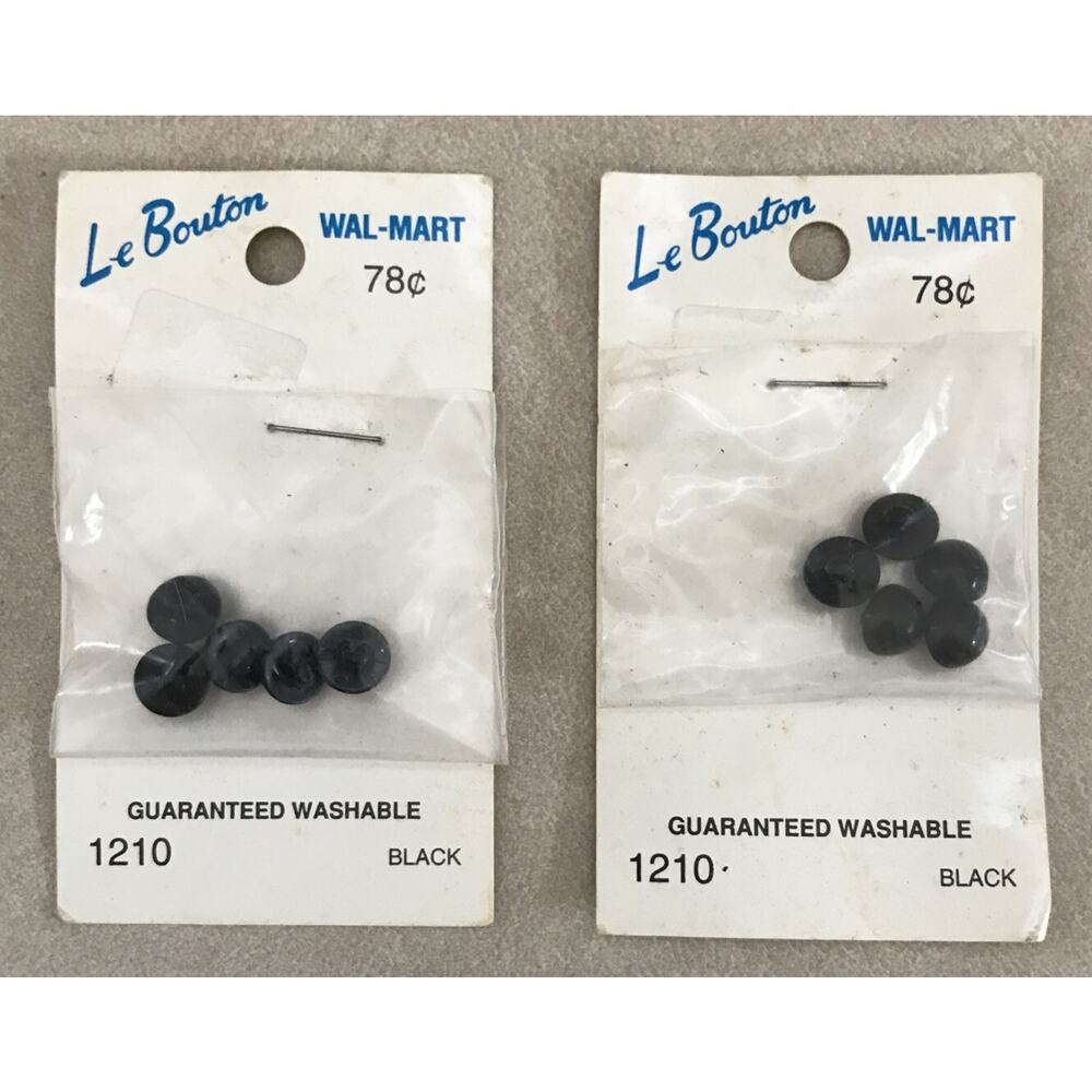 Set 10 NEW Vintage 80s Le Bouton Wal-Mart 5 Pack 7mm Tiny Black Shank Buttons